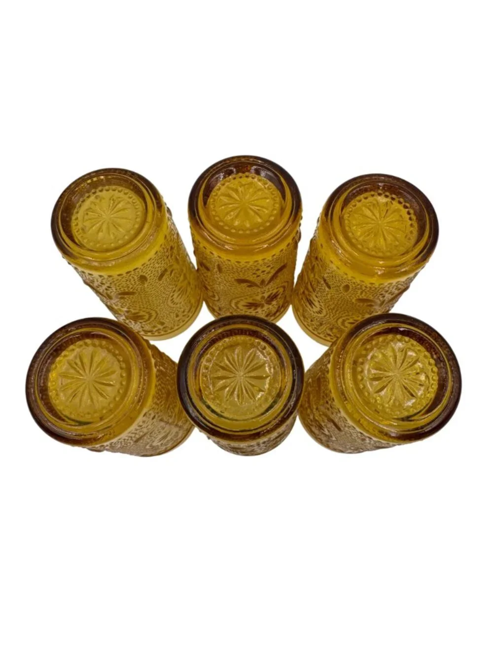 Brockway Glass Co. Vintage Amber Juice Glass Set Of 6 With American Concord